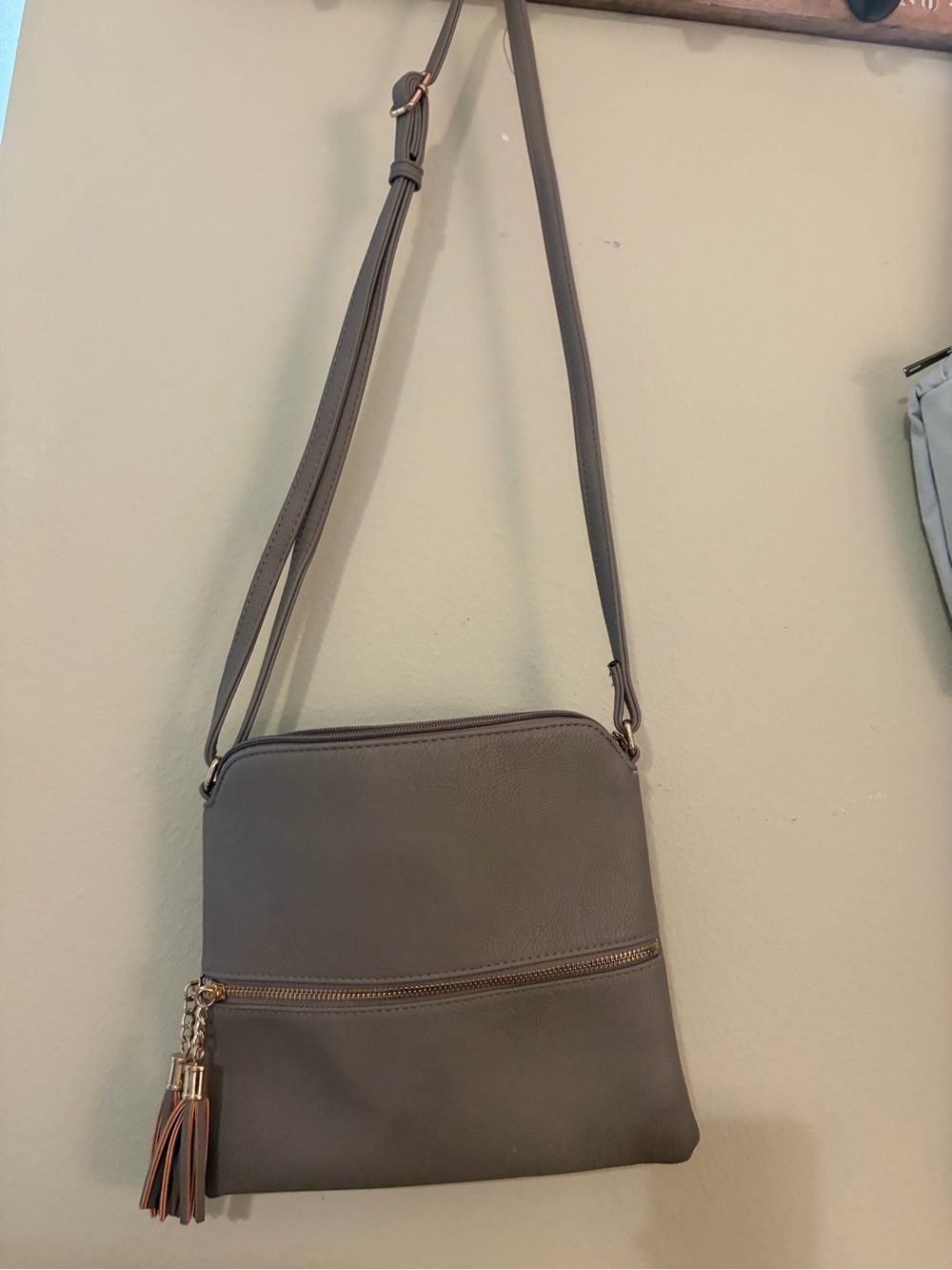 Gray Crossbody Shoulder Bag with Tassel - Women